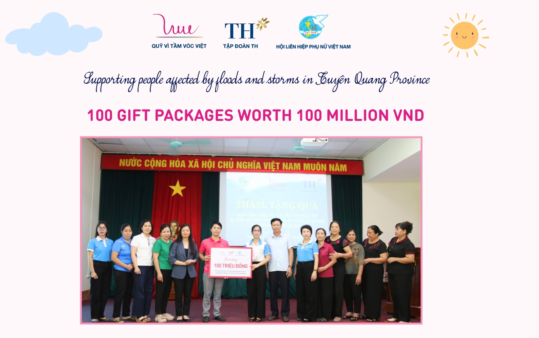 100 gift sets worth a total of VND 100 million presented to support people affected by storms and floods in Tuyen Quang province